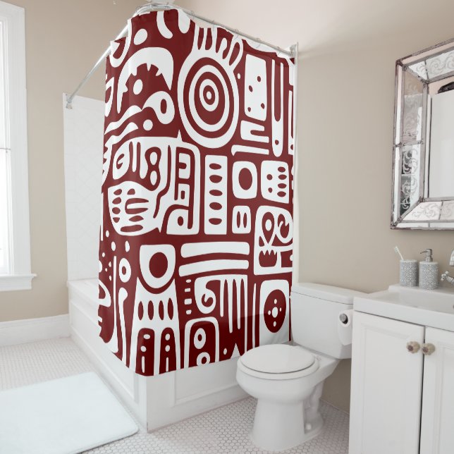 Cortina Para Box Rabiscos vermelhos e brancos escuros 3 de 4 (In Situ)