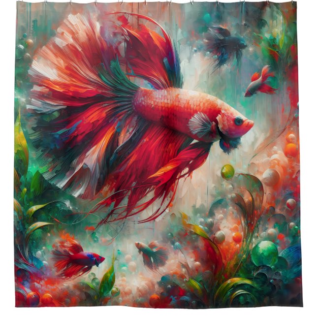 Cortina Para Box "Raio Vermelho e Verde Betta Fish Elegante Art" (Frente)
