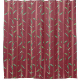 Cortina Para Box Ramo de folhas em papel de parede vermelho