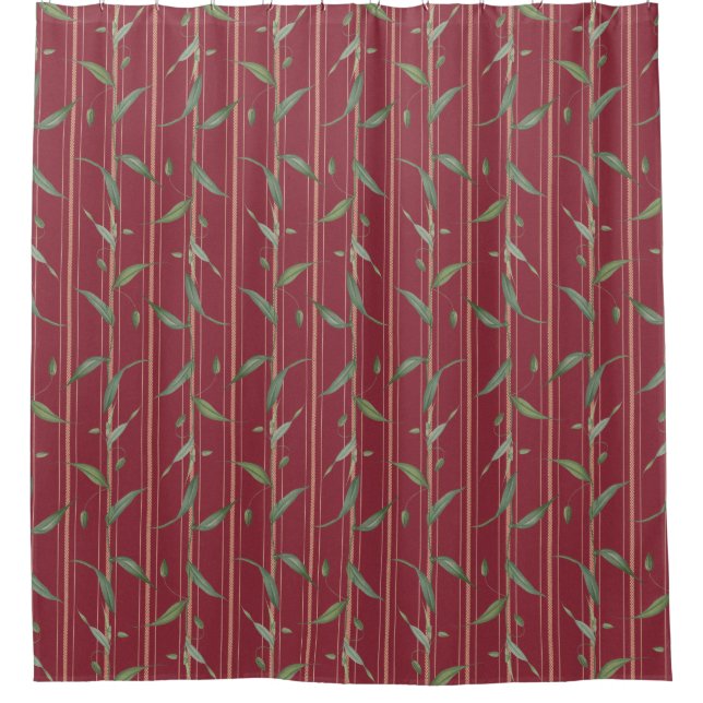 Cortina Para Box Ramo de folhas em papel de parede vermelho (Frente)