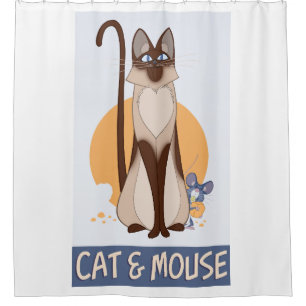 Cortina Para Box Rato e gato de desenho de bobo com queijo