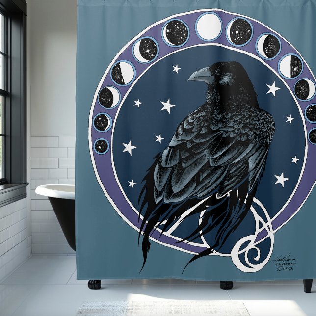 Cortina Para Box Raven Moon Phases Stars Azul (Criador carregado)