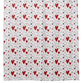 Cortina Para Box Red and Black Doodle Hearts Love
