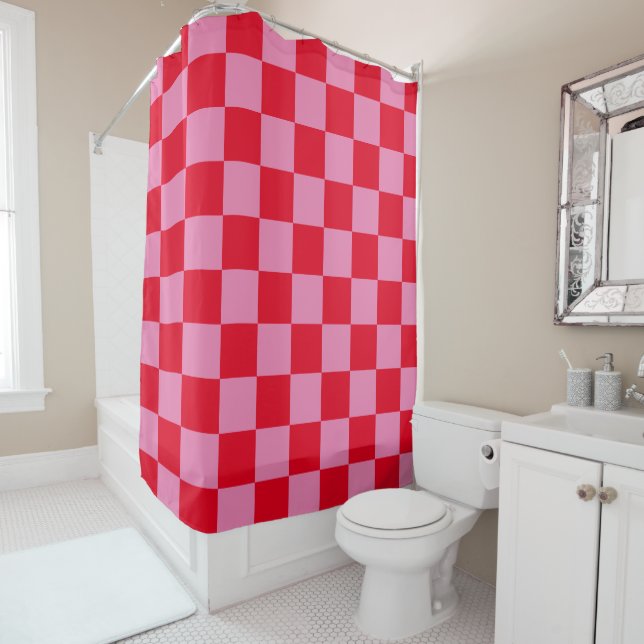 Cortina Para Box Red and Pink Checkered (In Situ)