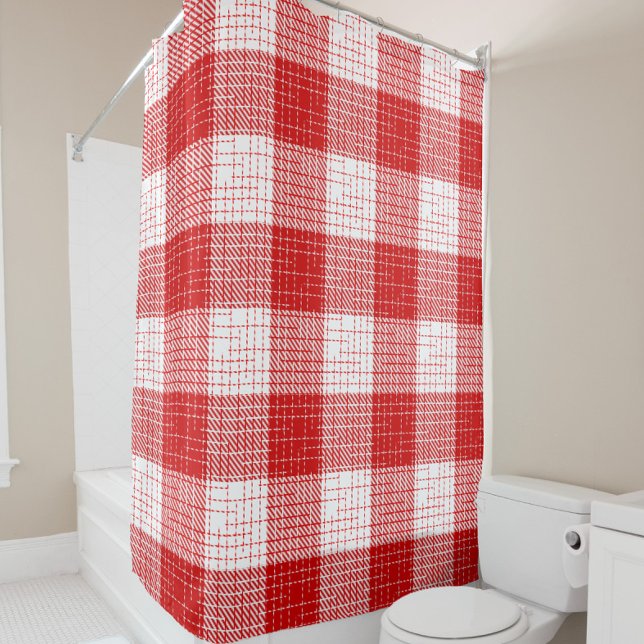 Cortina Para Box Red and White Bold Checkered Plaid Design  (Criador carregado)