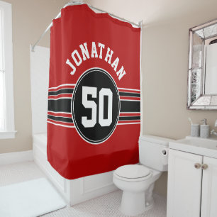 Cortina Para Box Red Black Team Jersey Fan Gear com Número de Nome