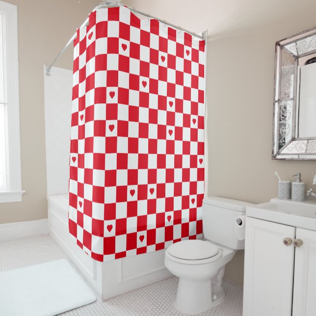 Cortina Para Box Red Checkered Pattern Background Shower Curtain (In Situ)