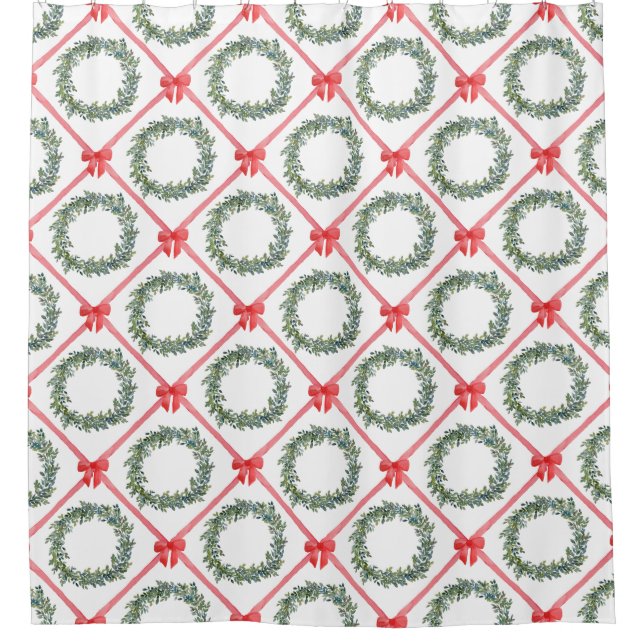 Cortina Para Box Red Christmas Bow Boxwood Wreath Shower Curtain (Frente)
