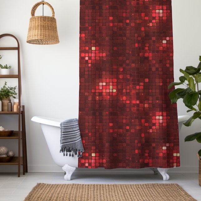 Cortina Para Box Red Disco Style Squares Valentine Pattern (Criador carregado)