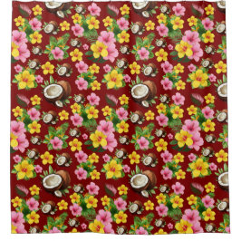 Cortina Para Box Red Floral Tropical
