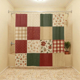 Cortina Para Box Red Green Patchwork Quilt Rustic Farmhouse Floral
