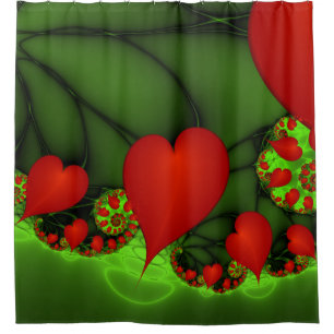 Cortina Para Box Red Hearts Verde limão Arte Fractal Moderna Abstra
