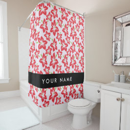 Cortina Para Box Red Hibiscus, Flores Vermelhas, Seu Nome