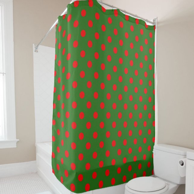 Cortina Para Box Red On Green Polka Dots Pattern Design  (Criador carregado)