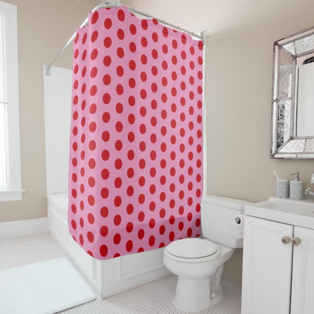 Cortina Para Box Red Polka Dots on Pink (In Situ)