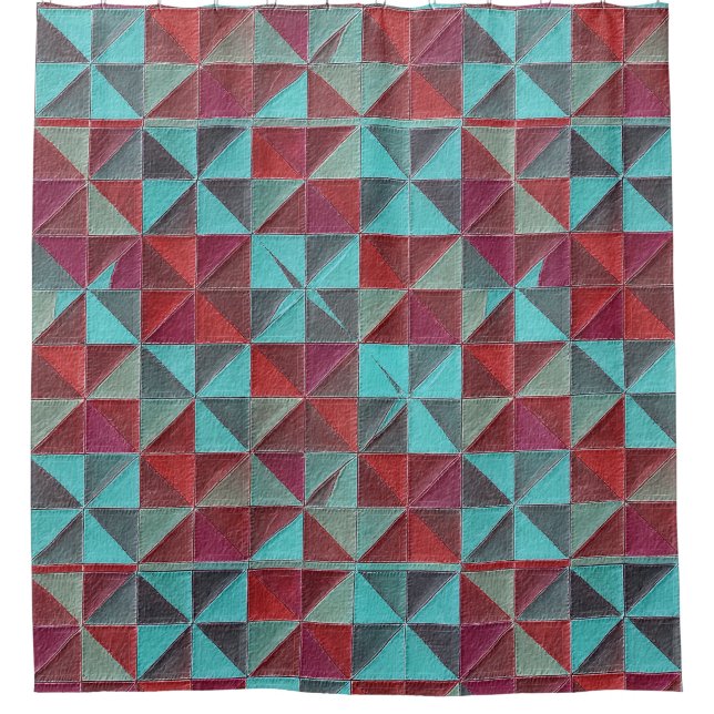 Cortina Para Box red, teal, purple, and gray quilt (Frente)