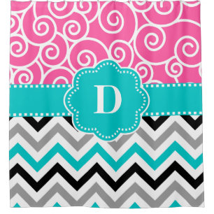 Cortina Para Box Redemoinho cor-de-rosa Chevron da cerceta