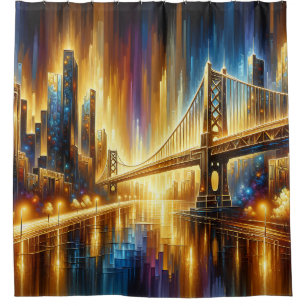Cortina Para Box "Reflexões da Porta do Ouro: paisagem noturna"