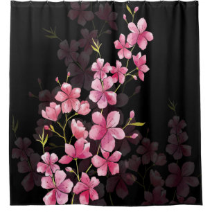 Cortina Para Box Reflexões do Flor de Cereja em Preto