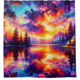 Cortina Para Box "Reflexões Sunset: Paisagem do Lago Serene"