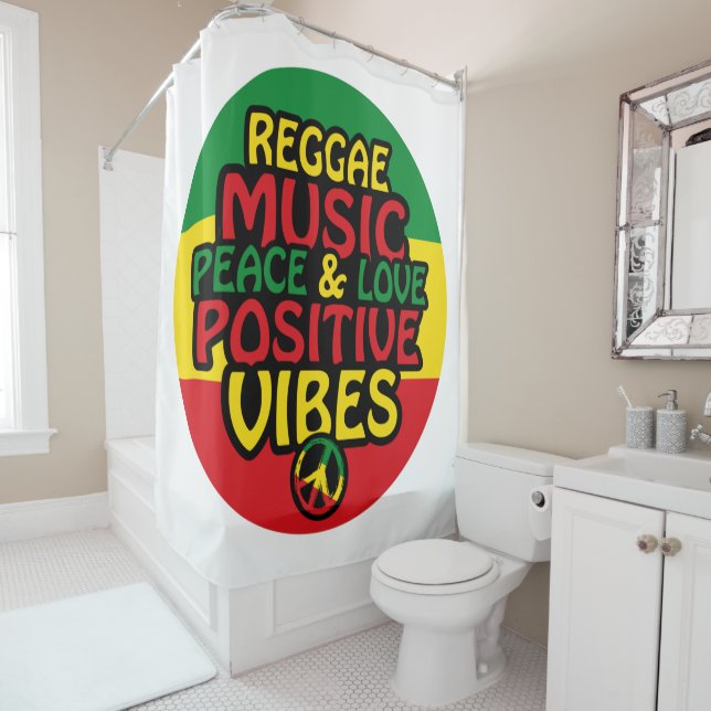 Cortina Para Box Reggae design with positive quotes and reggae flag (In Situ)