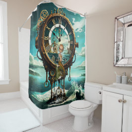 Cortina Para Box Relógio do mar com galos fantásticos