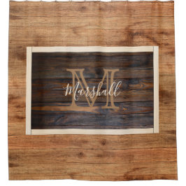 Cortina Para Box Retângulo de Monograma em Tom de Madeira Leve Rúst