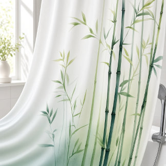 Cortina Para Box Retiro de Floresta de Bambu em Aquarela Estilo Jap