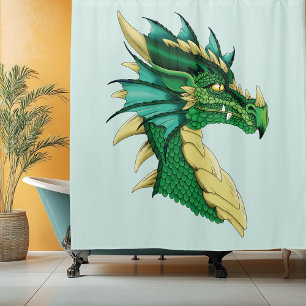 Cortina Para Box Retrato de Cabeça de Dragão Verde Esmeralda Fantas