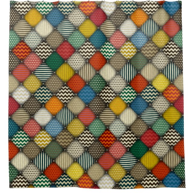 Cortina Para Box retrato de patches com botões (Frente)