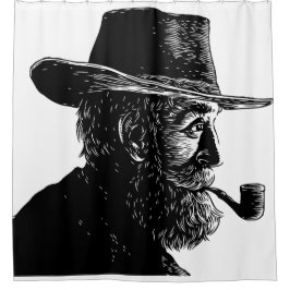 Cortina Para Box Retrato de Ponto e Linha: Velho Sábio Fumando um P