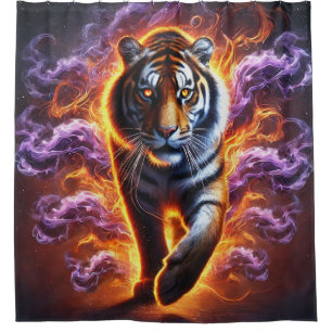 Cortina Para Box Retrato de Tigre Fogo Aura Atingindo Néon Fumaça