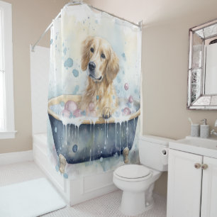 Cortina Para Box Retriever ouro Na Bathtub Watercolor Dog Art