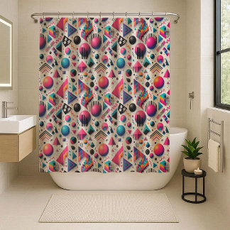 Cortina Para Box Retro 90s Memphis Geometric Neon Shower Curtain