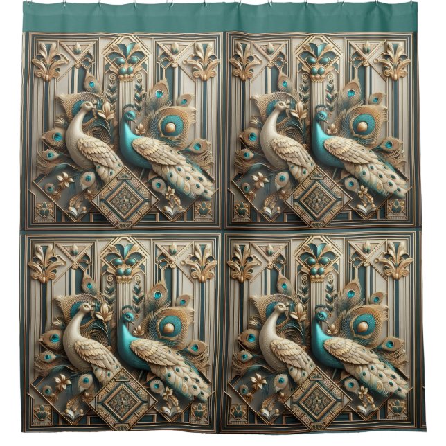Cortina Para Box Retro Art Deco Peacocks (Frente)