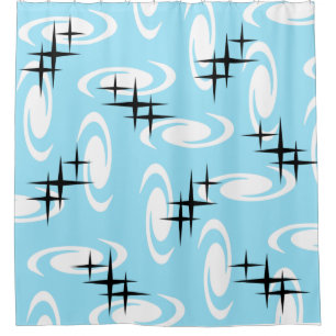 Cortina Para Box Retro Atomic Agirls Stars Padrão Baby Blue