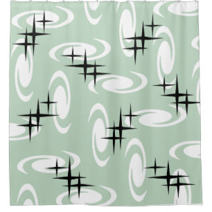 Cortina Para Box Retro Atomic Agirls Stars Patternos Sage Green