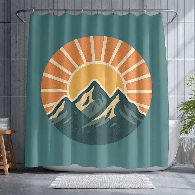 Cortina Para Box Retro Blue Mountain Sunrise | Outdoor Nature Teal (Criador carregado)