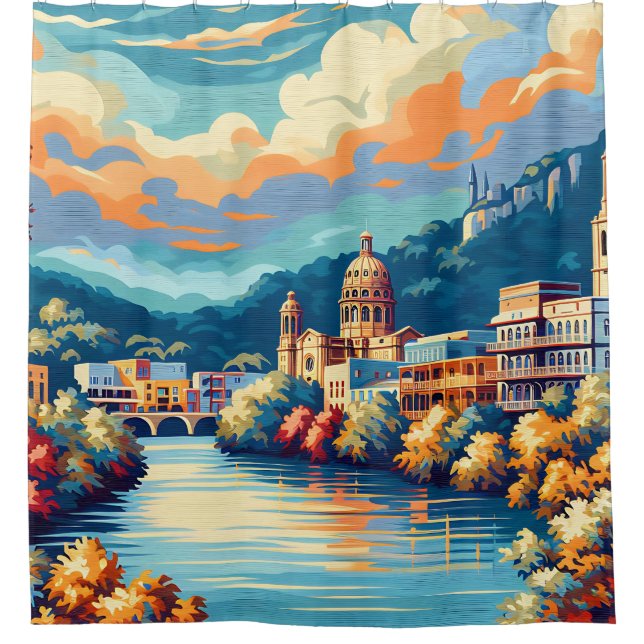 Cortina Para Box "Retro Cityscape River Sunset" (Frente)