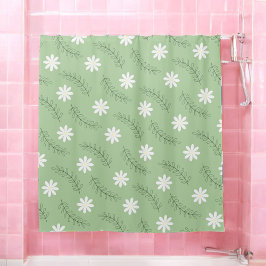 Cortina Para Box Retro Floral Verde Sage Whimsical, Cheio