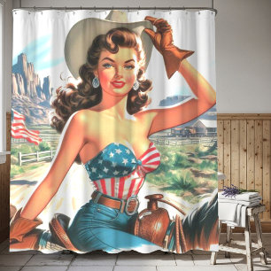 Cortina Para Box Retro Linda Cowgirl Pin Up
