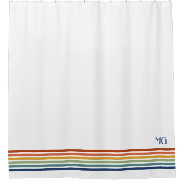 Cortina Para Box Retro Monogrammed Minimalist Stripes (Frente)