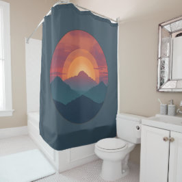 Cortina Para Box Retro Mountain Sunset Art Watercolor Painting Blue