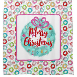 Cortina Para Box Retro Natal Teal Wreath