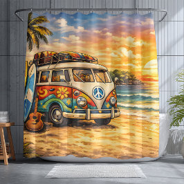 Cortina Para Box Retro Ônibus de Praia Hippie dos Anos 60 | Pôr do 