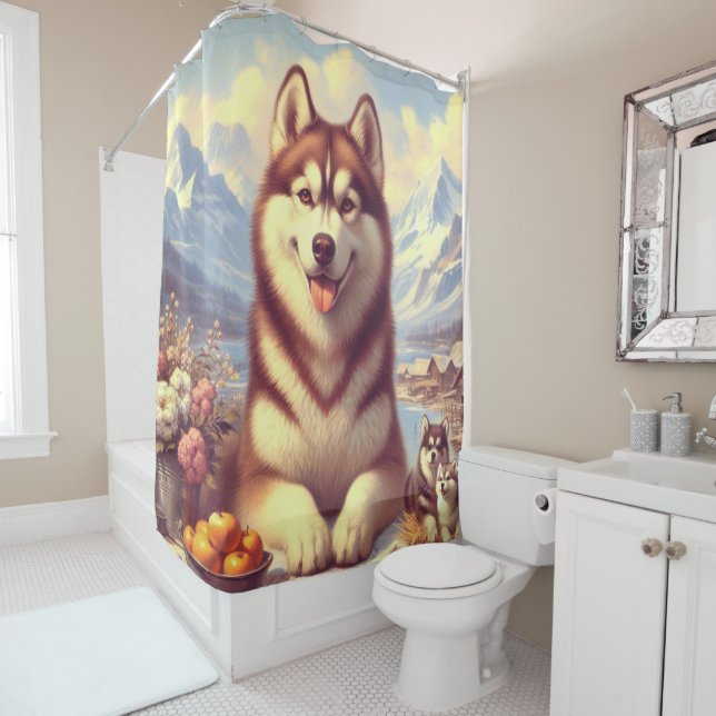 Cortina Para Box Retro Siberian Husky Pintura (In Situ)