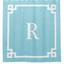 Cortina Para Box Robin Egg Blue e White Grego Chave Simples Monogra