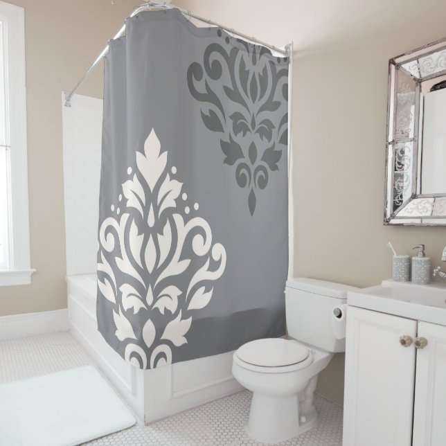 Cortina Para Box Rolar Damask Art I Cream & Grays (In Situ)