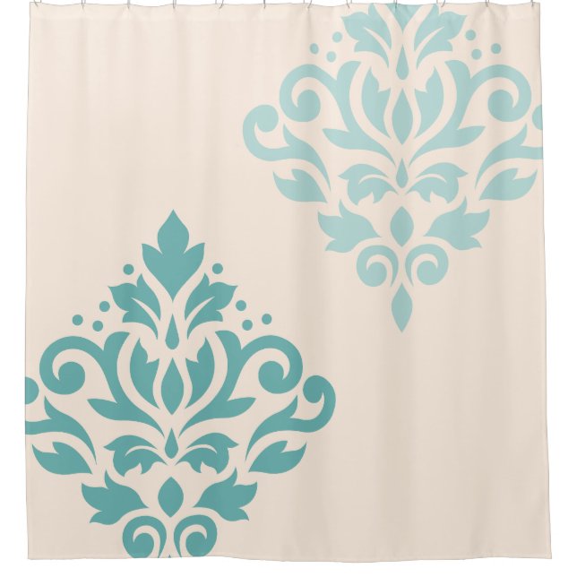 Cortina Para Box Rolar Damask Art I Teals on Cream (Frente)