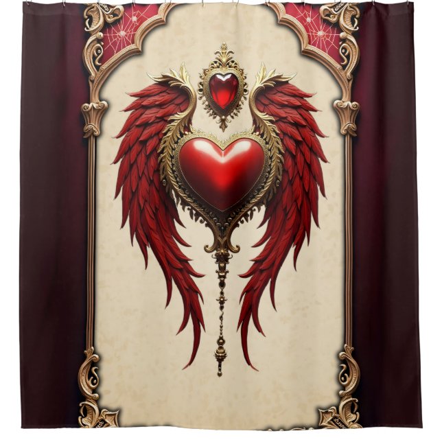 Cortina Para Box Romance venenoso com coração e asas. (Frente)